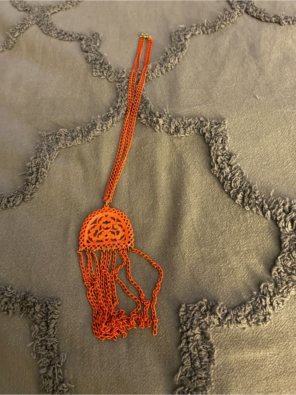 Orange Fringe Pendant Necklace